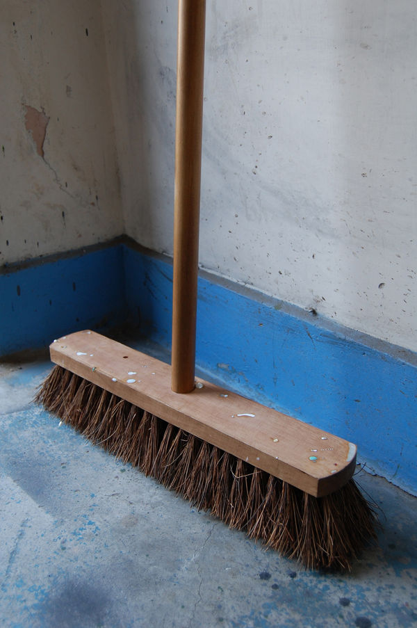 Love is a Charm of Powerful Trouble 2008 wooden broom, white opals, yellow opals, Brazilian opals, cultured pearls, freshwater pearls, mother of pearl, white diamonds, black diamonds, sapphires, garnets, rubies, labradorite, moonstone, white howlite, jadeite, citron crysoprase, turquoise, perido